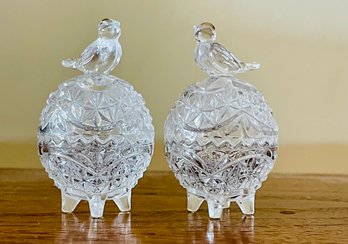 Pair Of 'The Byrdes Collection' By Hofbauer Crystal Round Box & Lid