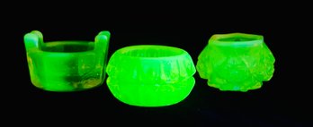 Trio Of Uranium Glass Salt Cellars