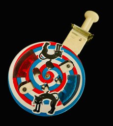 Vintage Tin Toy Push Button Spinner Black Cat