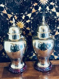 Pair Of Brass Ginger Jars Or Urns