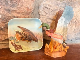 Porcelain Wall Art With Hawk And Duck Figurine