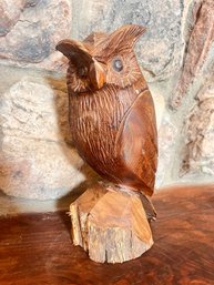 Carved Wood Owl Statue