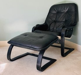 Scandinavian Bentwood Lounge Chair In Black With Ottoman