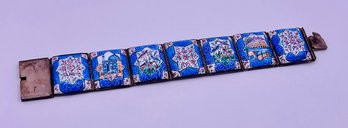 Vintage Blue Enamel Persian Story Tiles Bracelet