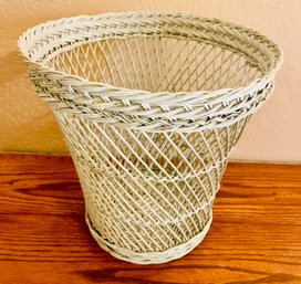Vintage Pale Green  Wicker Waste Canister