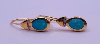 14K Yellow Gold And Blue Opal Earrings- 4Grams TW