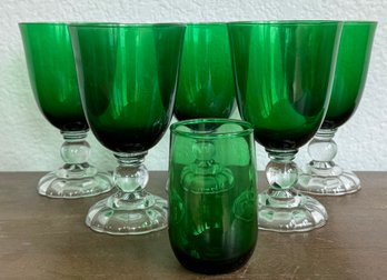 Set Of 5 Vintage Green Lenox Goblets