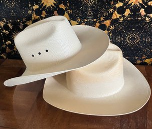 Pair Of Natural Cowboy Hats - Wrangler And Lary Mahans
