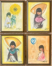 DeGrazia - Set Of 4 Prints: Boy With Rooster - Balloon Girl - Girl With Piggy Bank - Girl With Sunflower