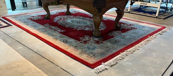 Large Red And Cream French Aubusson Rug