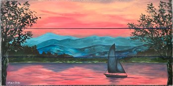 Hand Painted Wood 3 Panel Sailing Sunset Wall Art