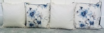 White And Blue Floral And Textures Throw Pillows