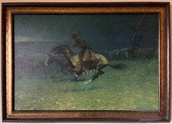 The Stampede By Lightning, Framed Fredrick Remington Art Print On Canvas