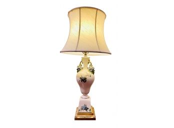 Vintage Porcelain Table Lamp With Silk Shade
