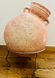 Decorative Clay Jar On Metal Stand