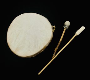 Native American Rawhide Drum & Drumsticks