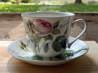 Redoute Roses Teacup And Saucer By Roy Kirkham