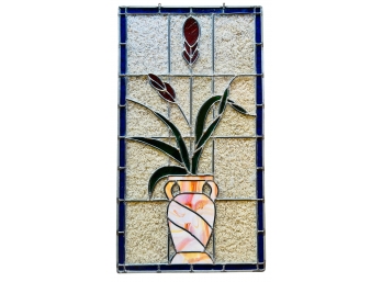 Stained Glass Flower In Orange & White Amphora