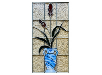 Stained Glass Flower In Blue & White Amphora