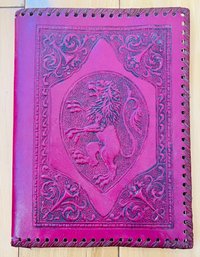 1967 12 Fables Of AESOP Book In Beautiful Made In Italy Red Leather Embossed Dust Jacket