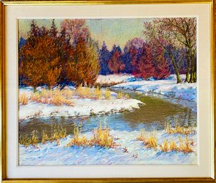 Jane Scott Signed Winter On The Stream Pastel Chalk Painting In Frame
