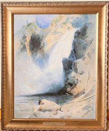 Thomas Moran Framed Art Print On Canvas - The Upper Falls Of The Yellowstone