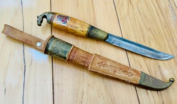 Made In Finland Knife With Brass Horse Head Handle And Sheath