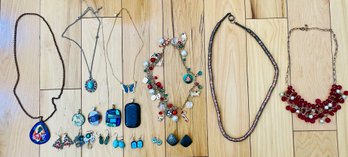 Assorted Lot Of Costume Jewelry Including Art Glass Pendants