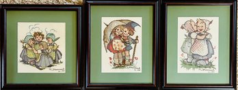 Trio Of Vintage Hummel Cross-stitch Artworks Framed