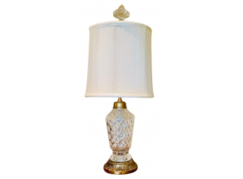 Waterford Cut Crystal Table Lamp With White Shade And Crystal Finial