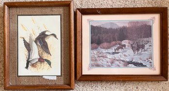 Two (2) Charles Murphy Framed Art Prints Featuring Birds In Flight And Deer In Winter