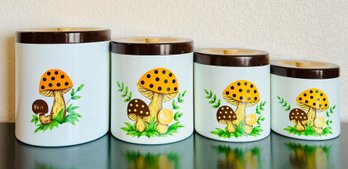 Retro 70's Merry Mushroom Sears Canister Set Made In Japan