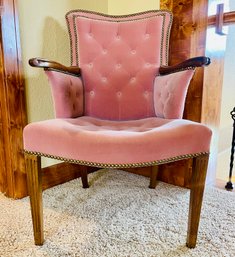 Traditional Wood Armchair Upholstered In Blush Pink Velvet