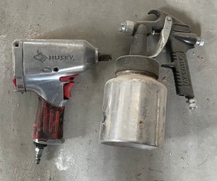 Husky Half Inch Impact Wrench And Aluminum Spray Paint Gun