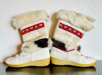 Vintage Tecnica Italian Apre Skandia Cowhide Goat Fur Snow Boots