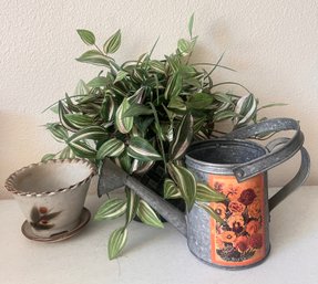 Otagiri Planter, Decorative Watering Can And Faux Houseplant