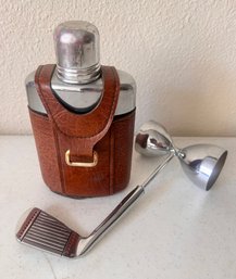 Leather Wrapped Flask And Golf Themed Jigger