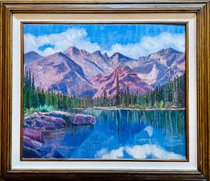 Artist Signed Oil  Painting Of Bear Lake On Frame