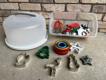 Plastic Cake Storage Bin And Cookie Cutters