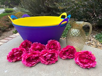 Summer Essentials! Tubs, Plastic Pitcher And Floral Decor