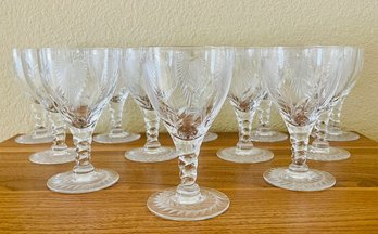 12 PC Etched Crystal Water Goblets