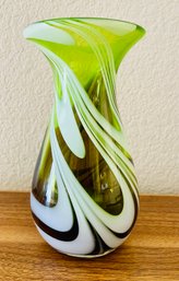 Green & Brown Art Glass Vase With Swirl Design