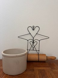 Small Crock And Rolling Pin Hanger