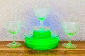 10 PC Art Nouveau Uranium Glass Dinnerware