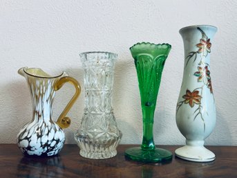 Assortment Of Porcelain And Glass Vases Including Depression Glass Vase