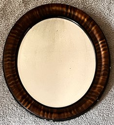 Beveled Oval Mirror With Wood Frame