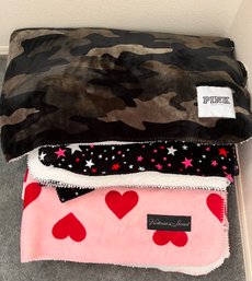 Trio Of PINK By Victorias Secret Throw Blankets