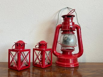 Trio Of Red Vintage Lanterns