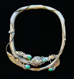 Tibetan Silver And Green Turquoise Asian Dragon Necklace
