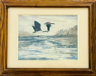 Erlund Signed Ducks Flying Framed Batik